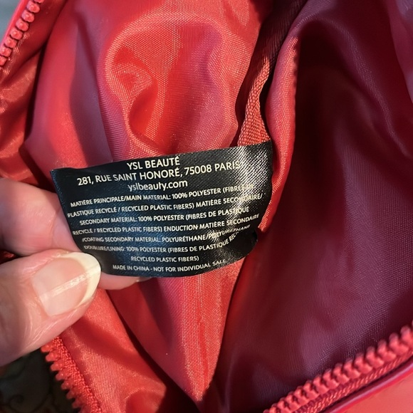 YSL Beaute Wristlet  cosmetic case/pouch fabric  Ivory cream/red trim & logo NWO - Picture 13 of 13